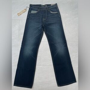 New 575 Denim Relaxed Jeans Men's Sz 33x32 Dark Blue Cotton USA Made Distressed